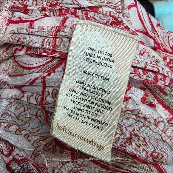 SOFT SURROUNDINGS Kara Dress Red Cream Paisley Tiered Maxi Dress Cap L Large - Picture 9 of 9